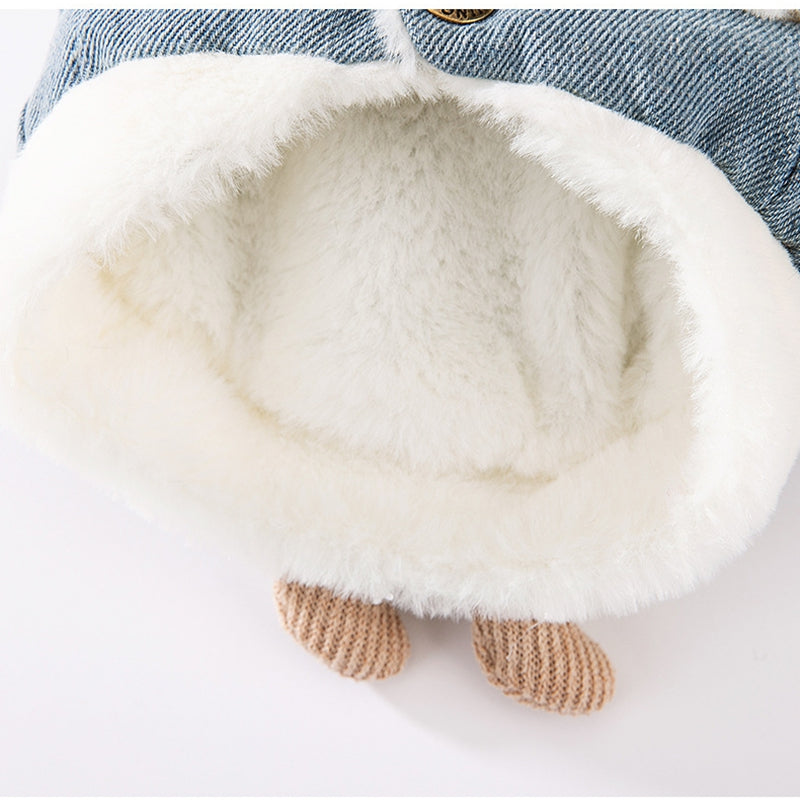 Autumn And Winter Korean-style Dog Pocket Three-dimensional Bear, Denim Towing Vest, Cat Cotton Coat, Warm Pet Dog Clothes - Majestic Pet Kingdom