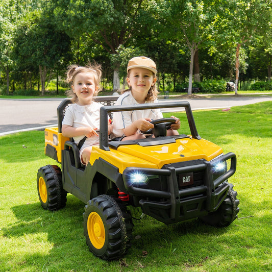 24V Ride On Dump Truck Licensed Caterpillar 2-Seater Kids Car with Remote Control-Yellow | Purrfect Pet Kingdom