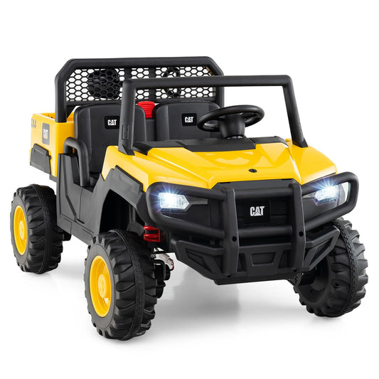 24V Ride On Dump Truck Licensed Caterpillar 2-Seater Kids Car with Remote Control-Yellow | Purrfect Pet Kingdom