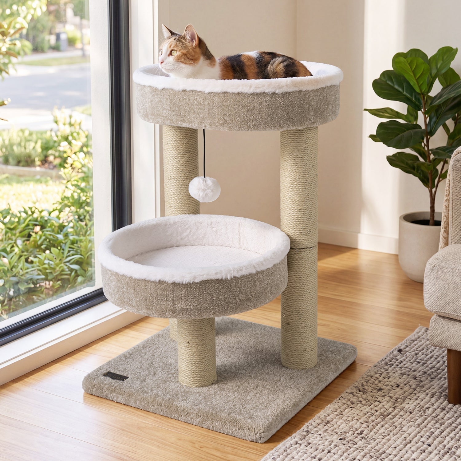 24" Cat Tower with Plush Perches & Scratching Posts