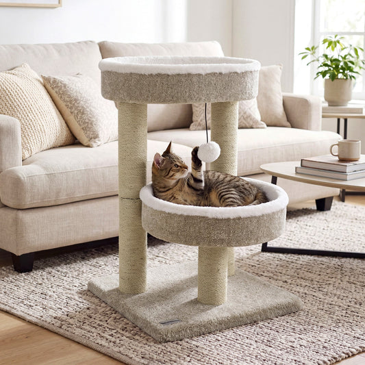 24" Cat Tower with Plush Perches & Scratching Posts | Purrfect Pet Kingdom