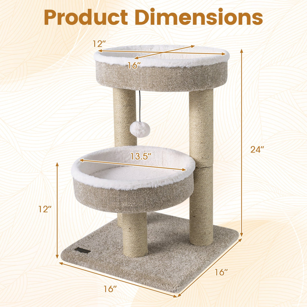 24" Cat Tower with Plush Perches & Scratching Posts - Majestic Pet Kingdom
