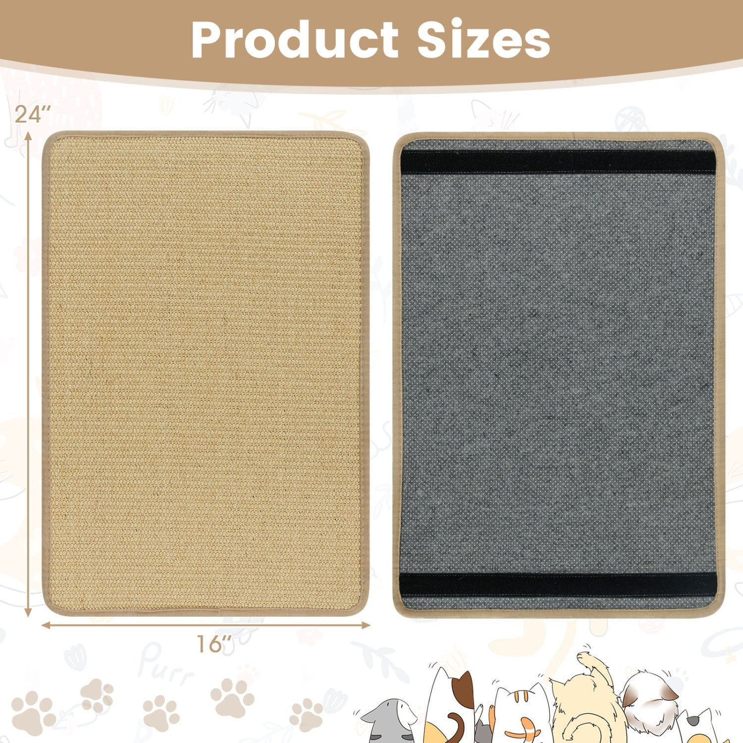 Cat Scratcher Mat Set - 6 Piece Natural Sisal Furniture Protector | Purrfect Pet Kingdom