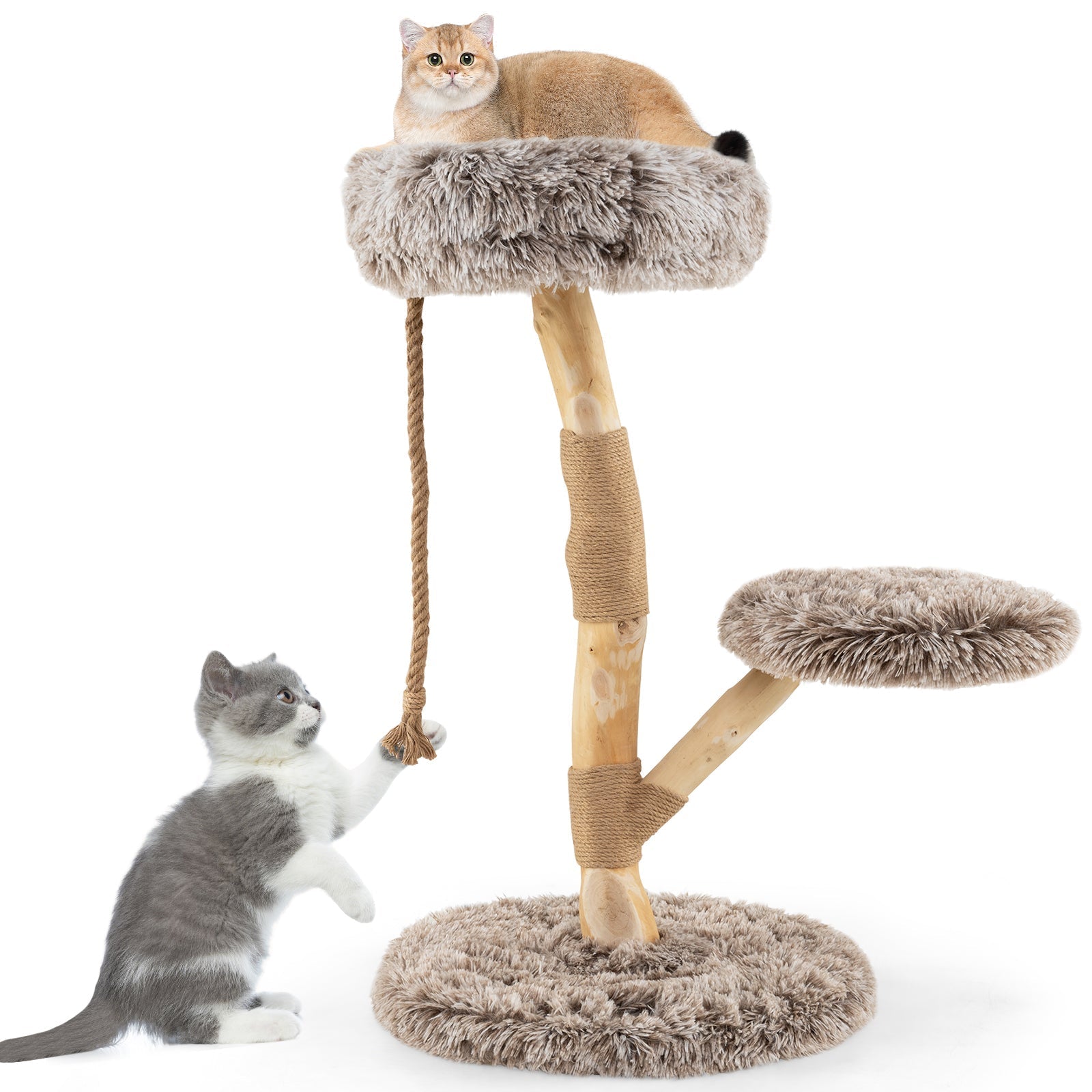 Modern Wooden Cat Tree Tower with Perch and Natural Jute Scratching Posts-Brown - Majestic Pet Kingdom