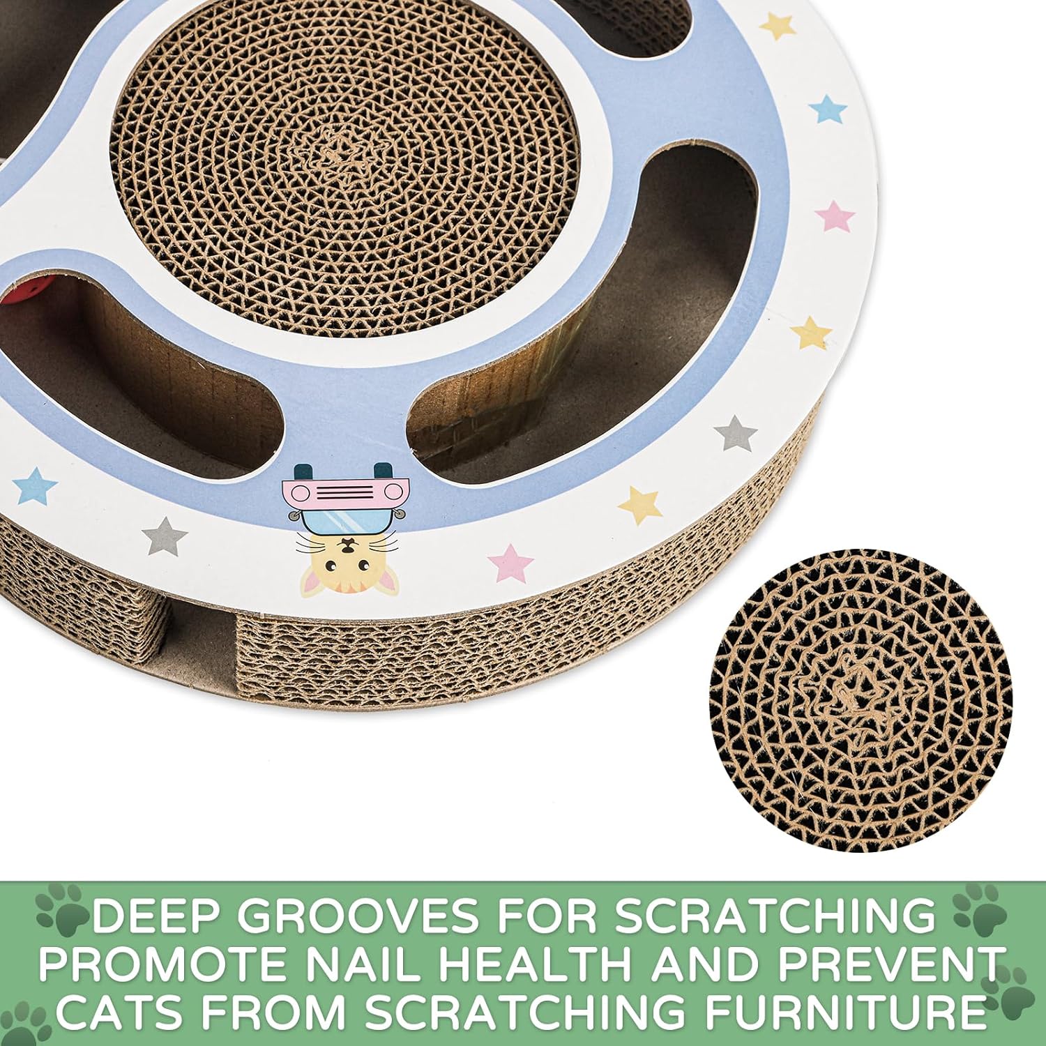 Cat Scratcher Round Cardboard Bowl with Interactive Track Ball - Detail Angle 6 | Majestic Pet Kingdom
