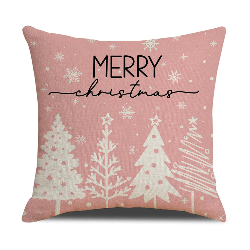 Pink Dog Christmas Snowman Pillow Cover Home Sofa Cushion Cover Holiday Pillow