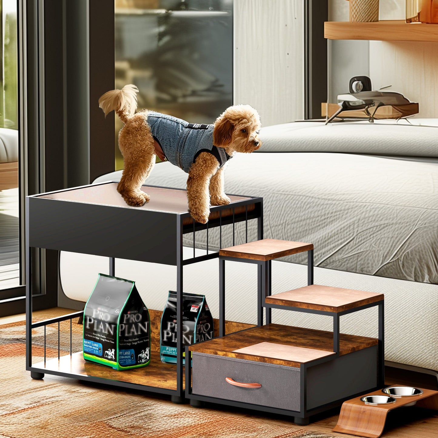 Dog Bed Multi-Level Elevated Window Perch Bunk Bed with Steps - Detail Angle 4 | Majestic Pet Kingdom