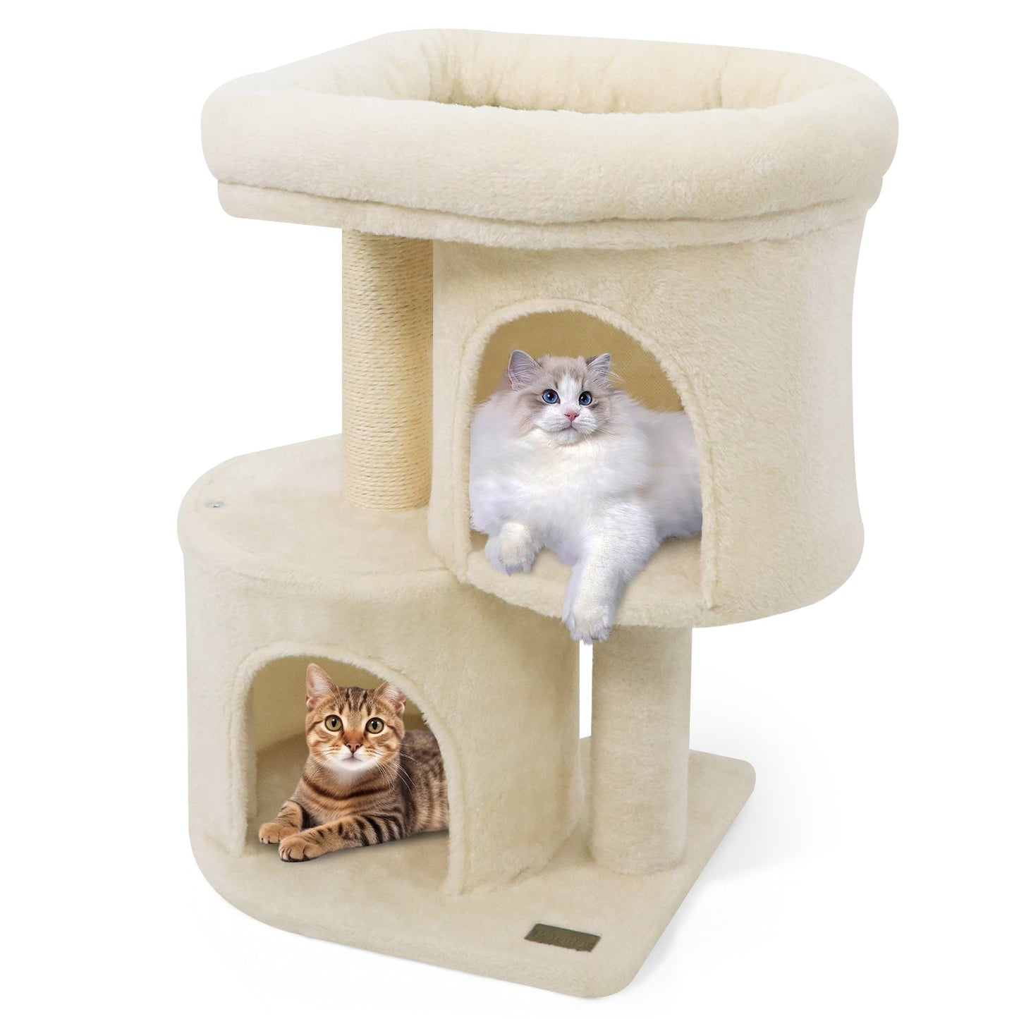 26 Inch Cat Tower with Large Padded Push Perch and Dual Condos - Majestic Pet Kingdom