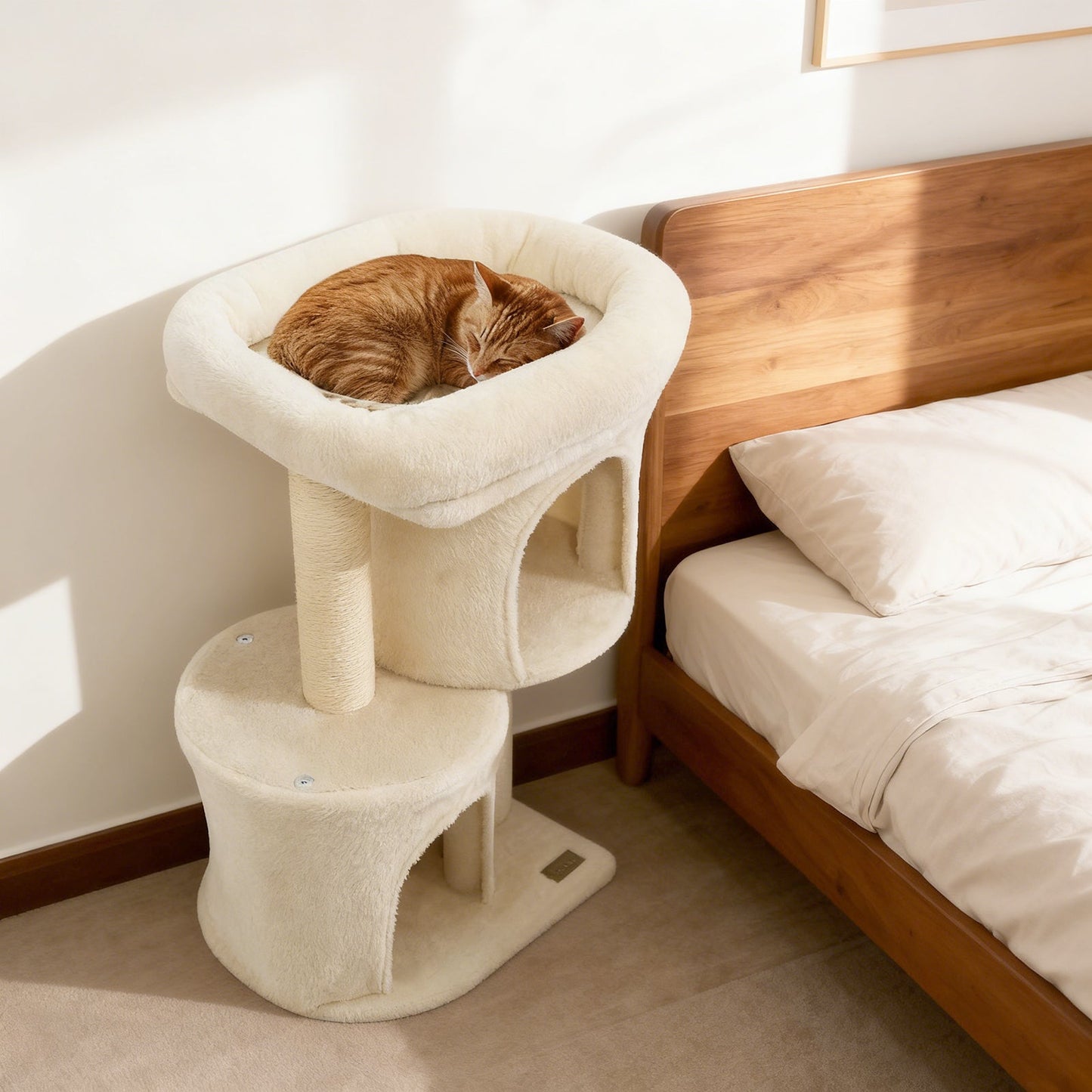 26 Inch Cat Tower with Large Padded Push Perch and Dual Condos - Majestic Pet Kingdom