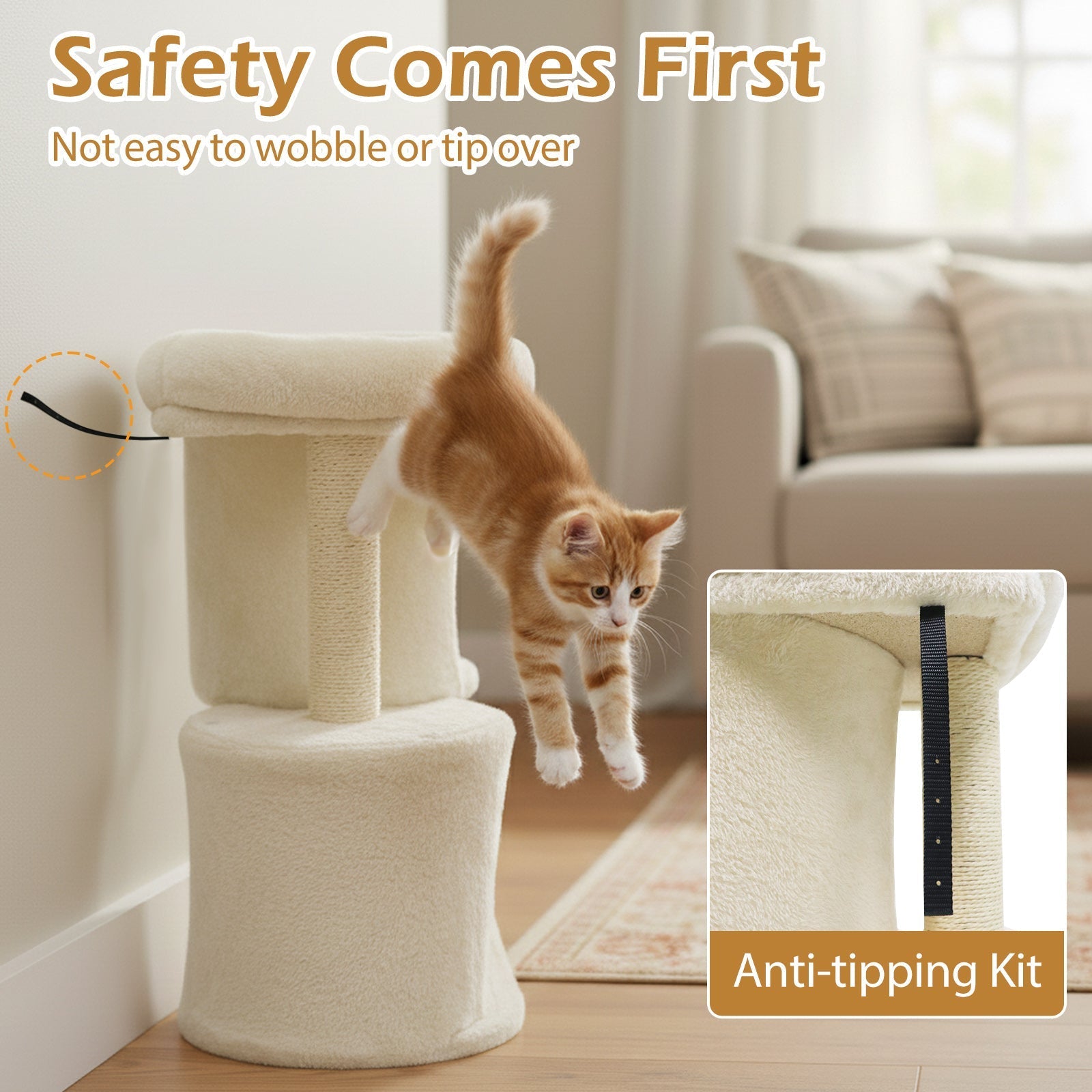 26 Inch Cat Tower with Large Padded Push Perch and Dual Condos - Majestic Pet Kingdom