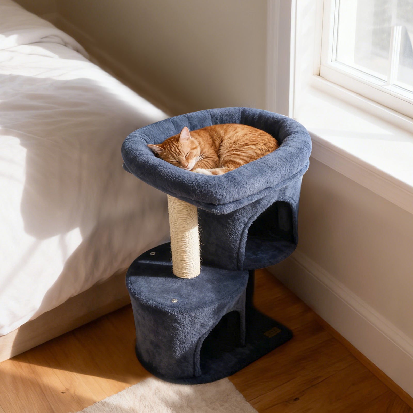26 Inch Cat Tower with Large Padded Push Perch and Dual Condos - Majestic Pet Kingdom