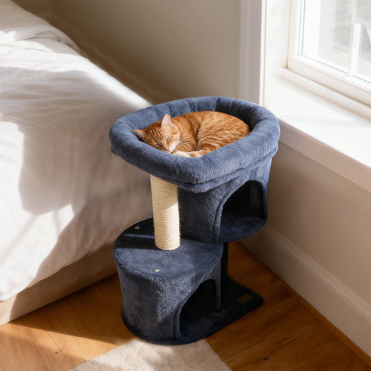 26 Inch Cat Tower with Large Padded Push Perch and Dual Condos - Majestic Pet Kingdom
