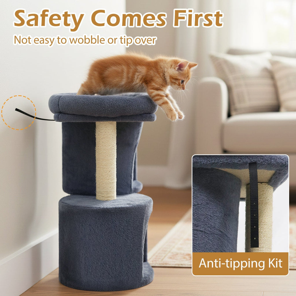 26 Inch Cat Tower with Large Padded Push Perch and Dual Condos - Majestic Pet Kingdom