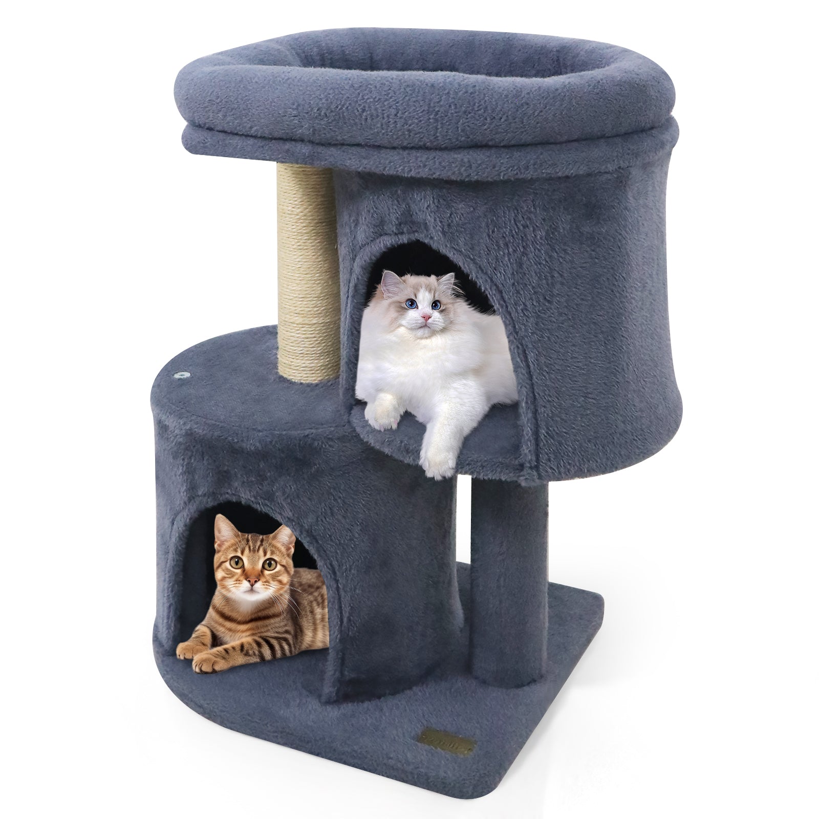 26 Inch Cat Tower with Large Padded Push Perch and Dual Condos - Majestic Pet Kingdom