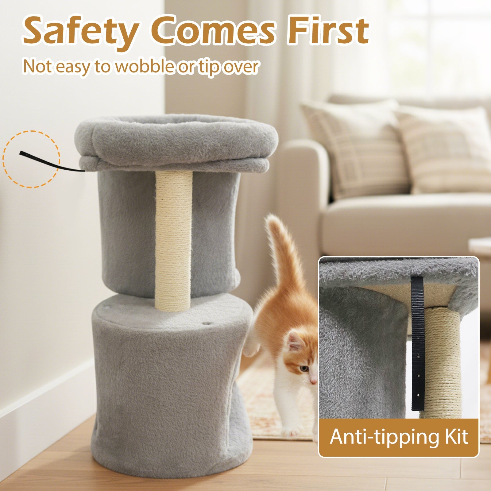 26 Inch Cat Tower with Large Padded Push Perch and Dual Condos - Majestic Pet Kingdom