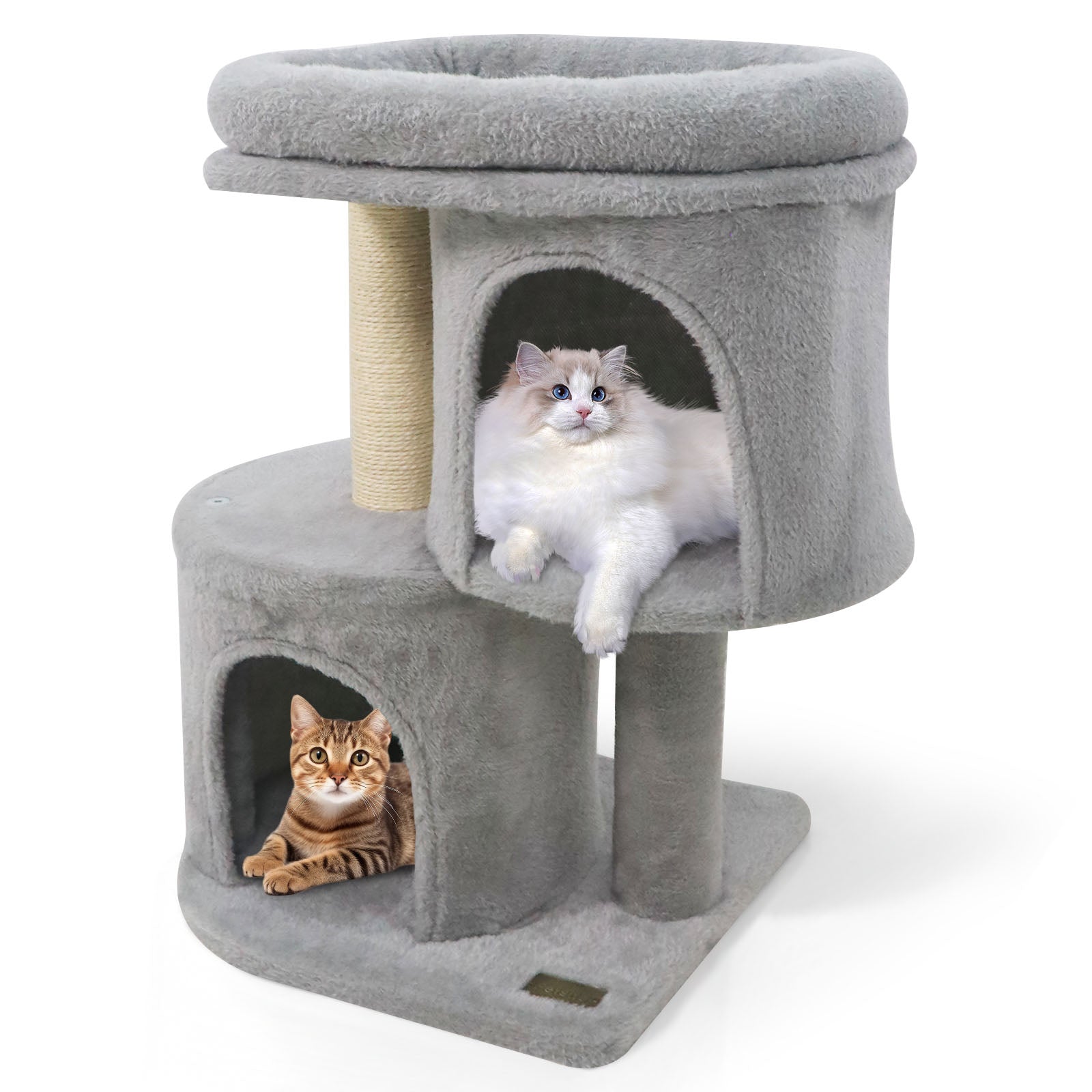 26 Inch Cat Tower with Large Padded Push Perch and Dual Condos - Majestic Pet Kingdom