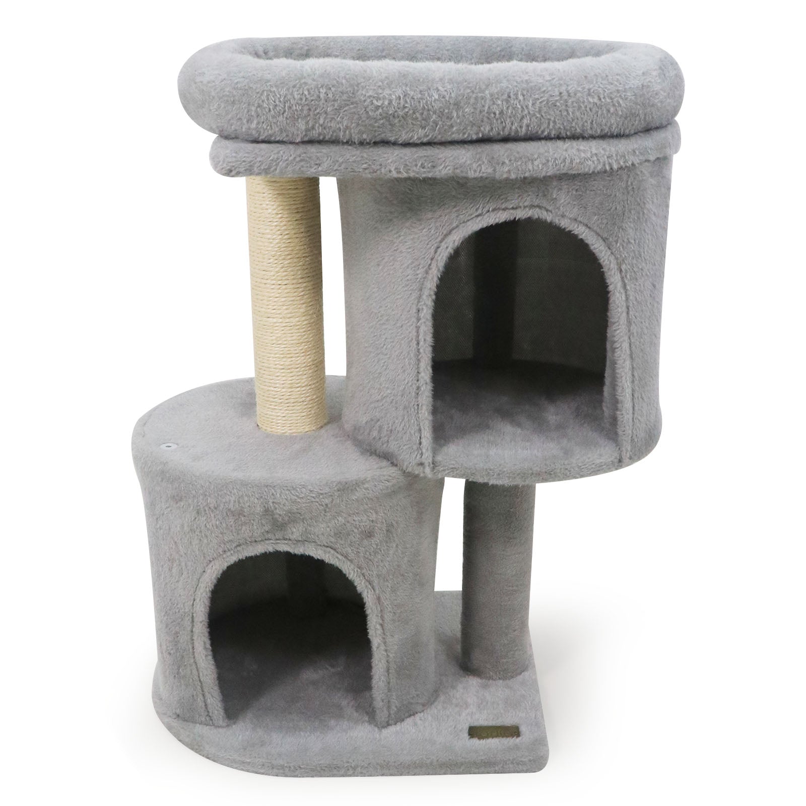 26 Inch Cat Tower with Large Padded Push Perch and Dual Condos - Majestic Pet Kingdom