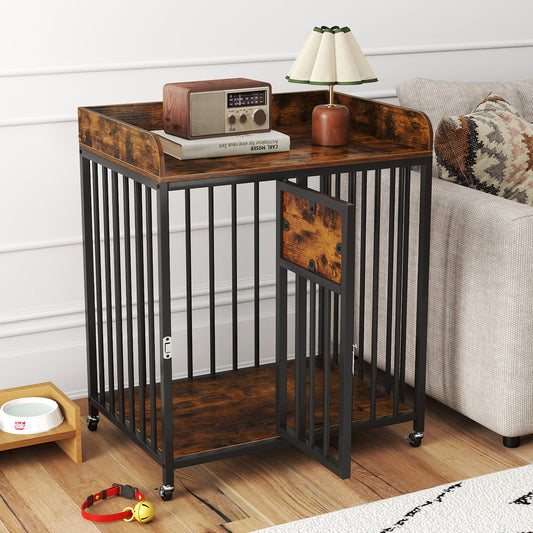 27.5 Inch Dog Crate Furniture with Wheels for Small Dogs