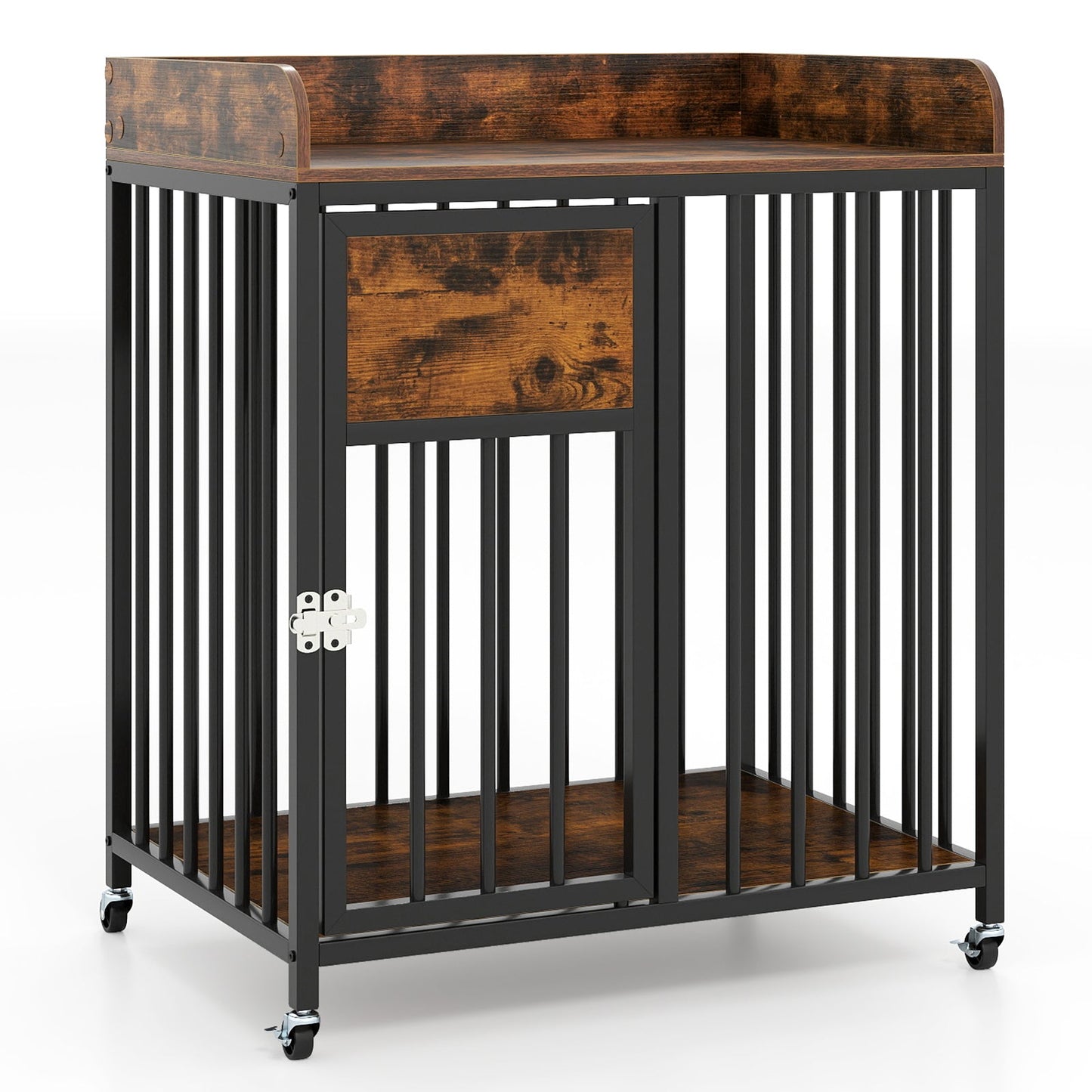 Dog Crate Furniture 27.5-Inch Wooden Kennel on Wheels Small - Detail Angle 3 | Majestic Pet Kingdom