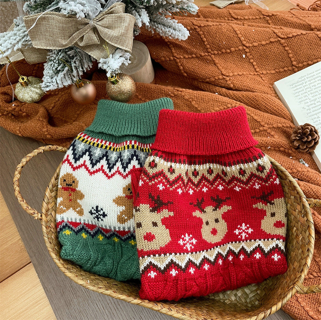 Red And Green Gingerbread Man Reindeer Christmas Pet Sweater - Premium Pet Accessory