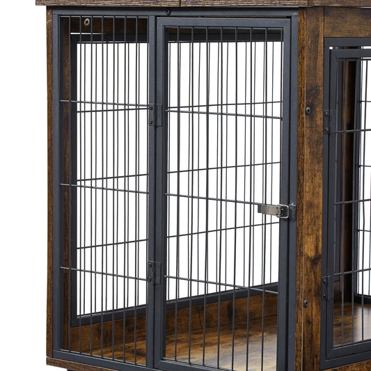 Furniture Dog Cage Crate with Double Doors, Rustic Brown, 38.58'' W x 25.2'' D x 27.17'' H | Purrfect Pet Kingdom