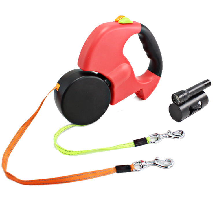 Dual Retractable Dog Leash with LED Light & Bag Holder