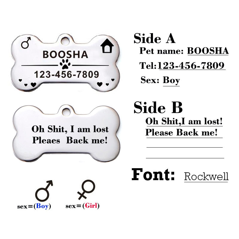 Dog ID Tag Personalized Stainless Steel Engraved Name Plate
