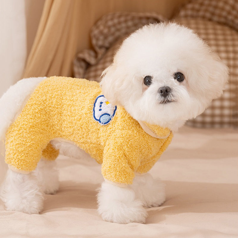 Dog Pajamas, Thick Plush Cartoon Work Clothes, Winter Pet Dog Clothes, Puppy One-piece Suits, Pet Cat Lapel Coats, Cute Girl Outfits For Puppies - Majestic Pet Kingdom