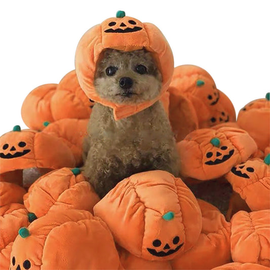 Dog Hat Halloween Pumpkin Costume Soft Fleece Headwear Cap - Main Feature View | Majestic Pet Kingdom