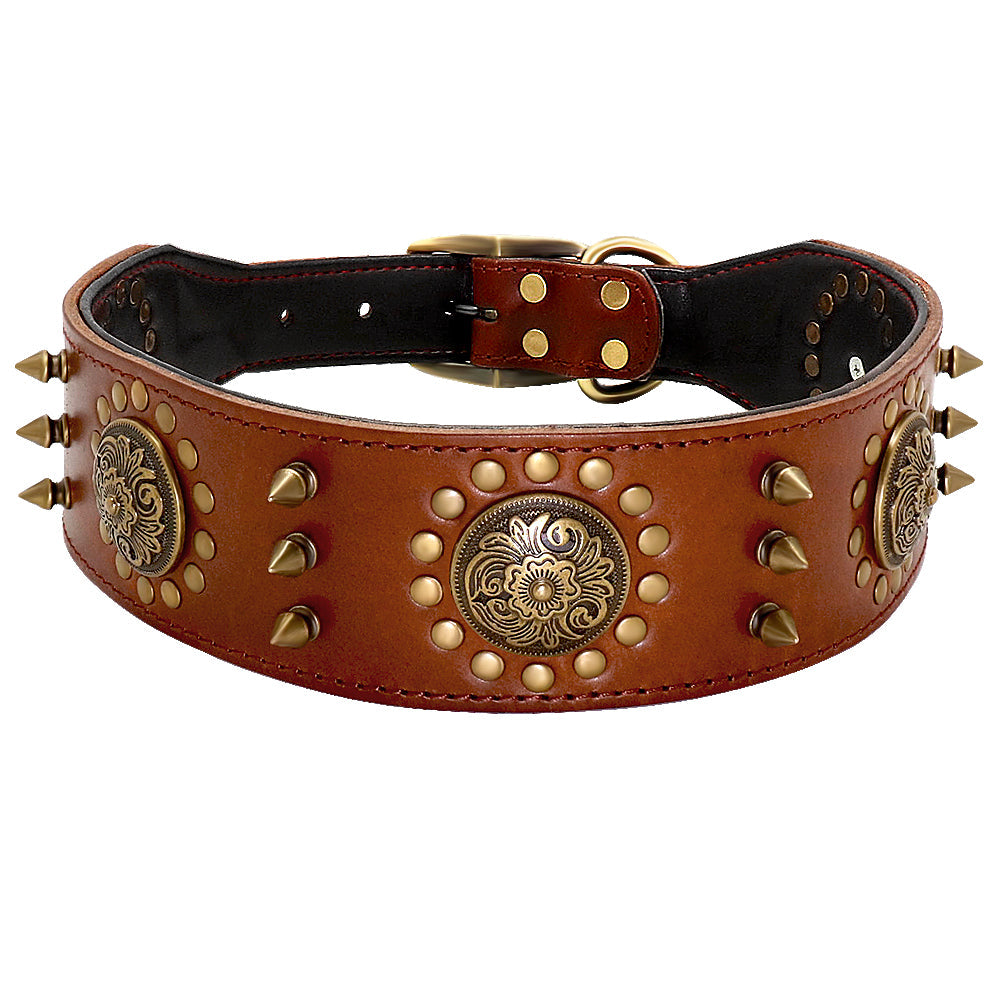 Dog Collar Spiked Studded Genuine Leather Anti-Bite Large Dog - Detail Angle 4 | Majestic Pet Kingdom