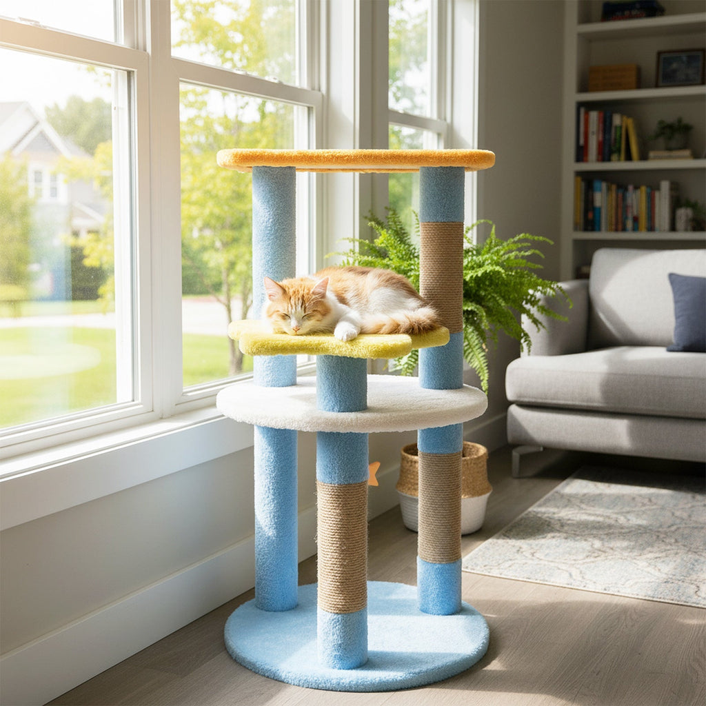 29 Inches Cute Modern Cat Tree with Star and Moon Shaped Platforms - Majestic Pet Kingdom