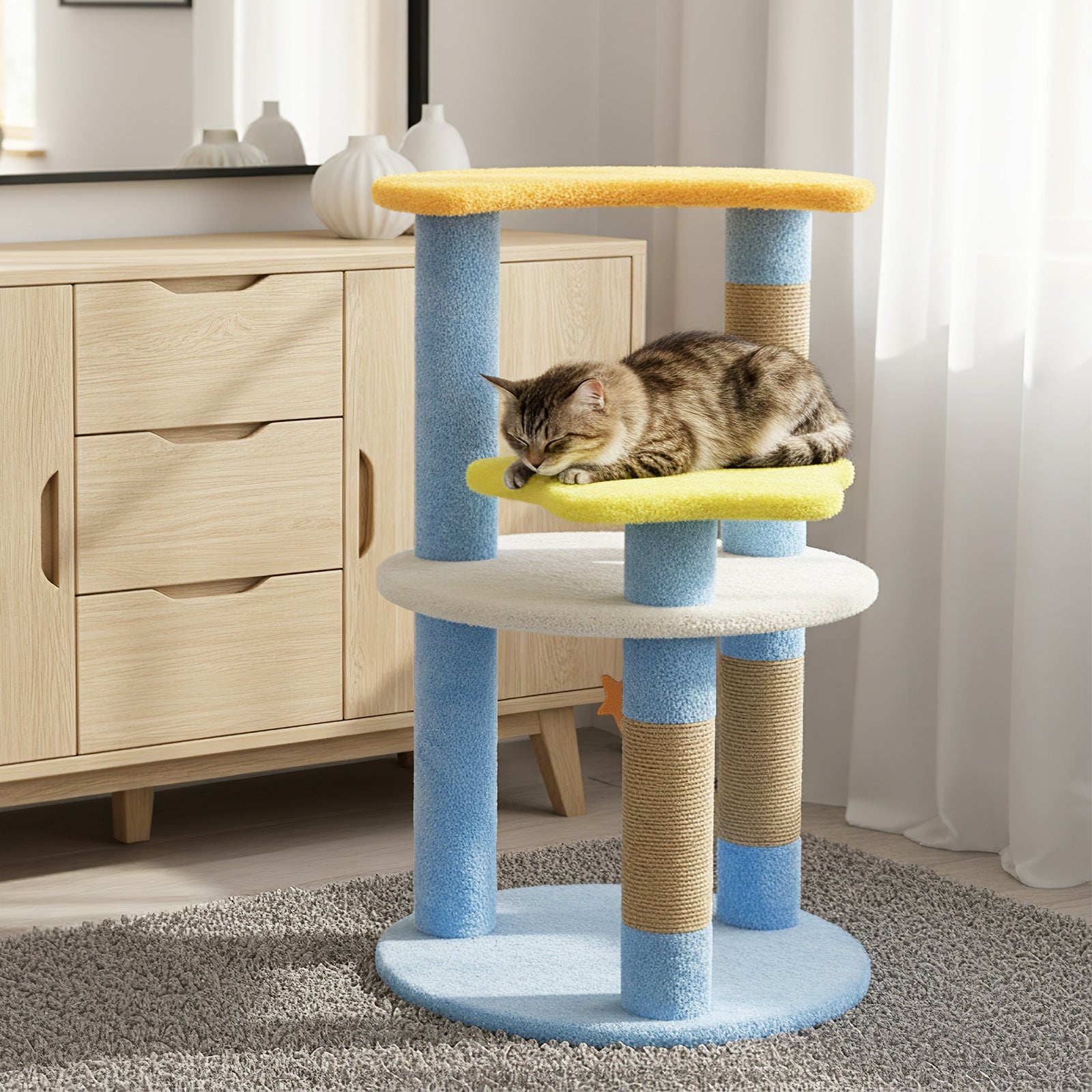 29 Inches Cute Modern Cat Tree with Star and Moon Shaped Platforms - Majestic Pet Kingdom