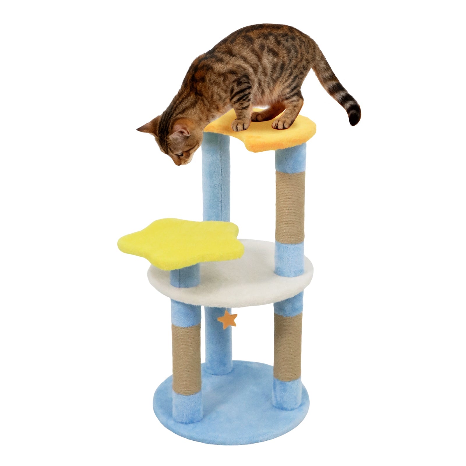 29 Inches Cute Modern Cat Tree with Star and Moon Shaped Platforms - Majestic Pet Kingdom