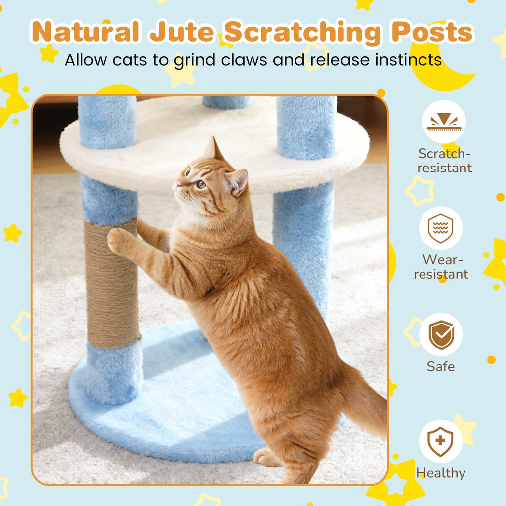 29 Inches Cute Modern Cat Tree with Star and Moon Shaped Platforms - Majestic Pet Kingdom