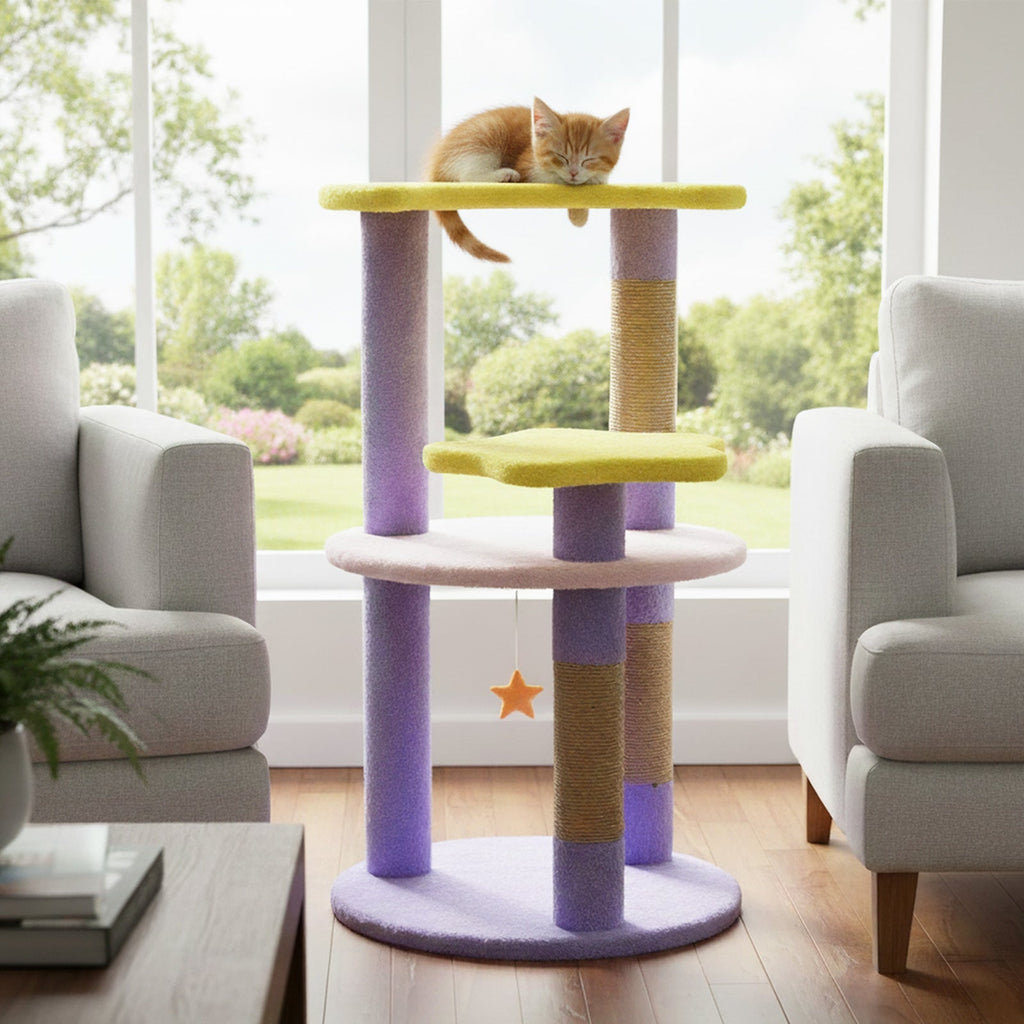 29 Inches Cute Modern Cat Tree with Star and Moon Shaped Platforms - Majestic Pet Kingdom
