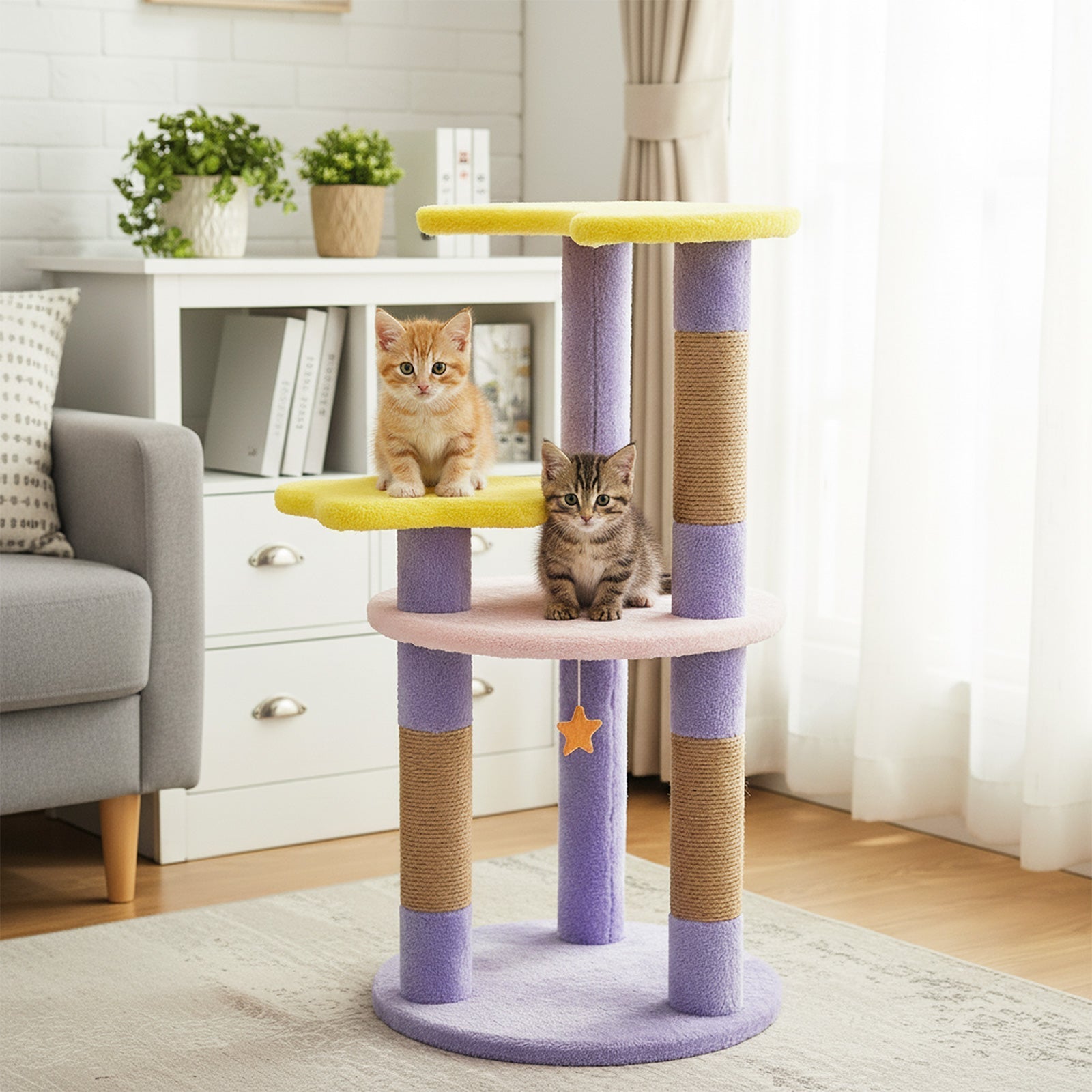 29 Inches Cute Modern Cat Tree with Star and Moon Shaped Platforms - Majestic Pet Kingdom