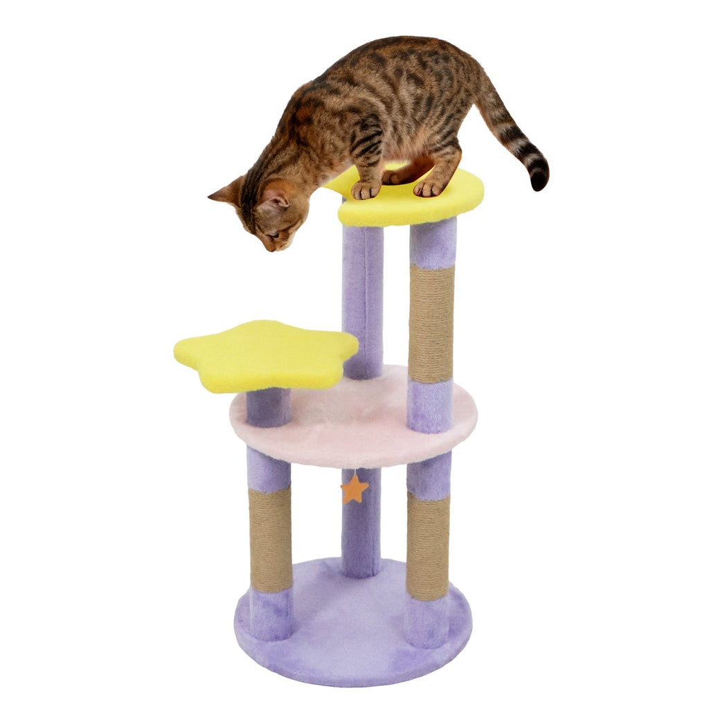 29 Inches Cute Modern Cat Tree with Star and Moon Shaped Platforms - Majestic Pet Kingdom