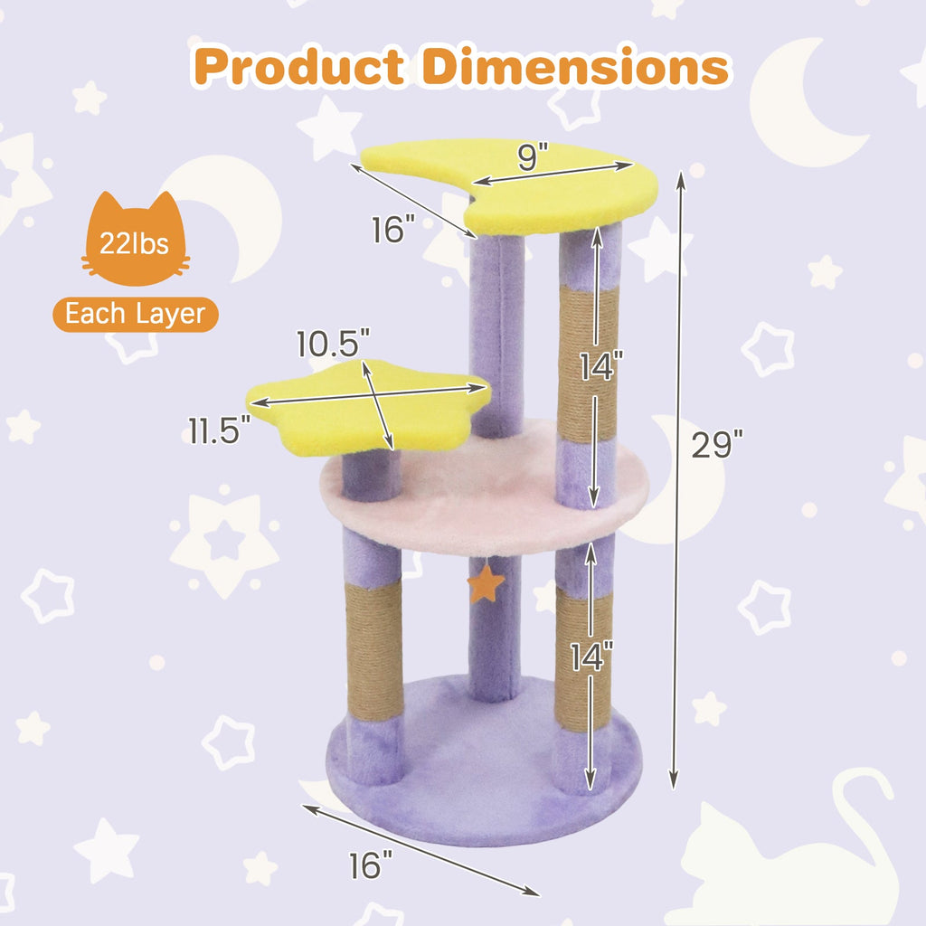 29 Inches Cute Modern Cat Tree with Star and Moon Shaped Platforms - Majestic Pet Kingdom
