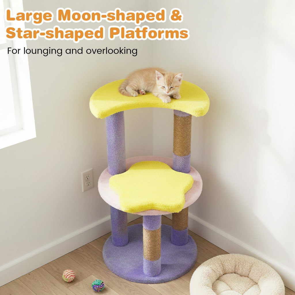 29 Inches Cute Modern Cat Tree with Star and Moon Shaped Platforms - Majestic Pet Kingdom