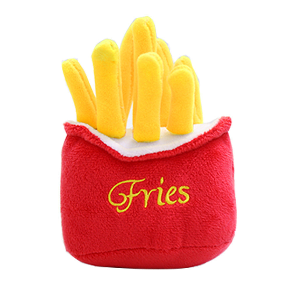 Cat Toys Fast Food Burger and French Fries Squeaky Plush Set 2pk - Detail Angle 3 | Majestic Pet Kingdom