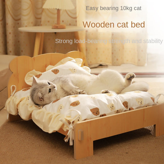 Cat Bed Universal Pet Bed Pet Nest Dog Nest Removable Solid Wood Bed Cute Kitten Princess Bed Pet Supplies | Purrfect Pet Kingdom
