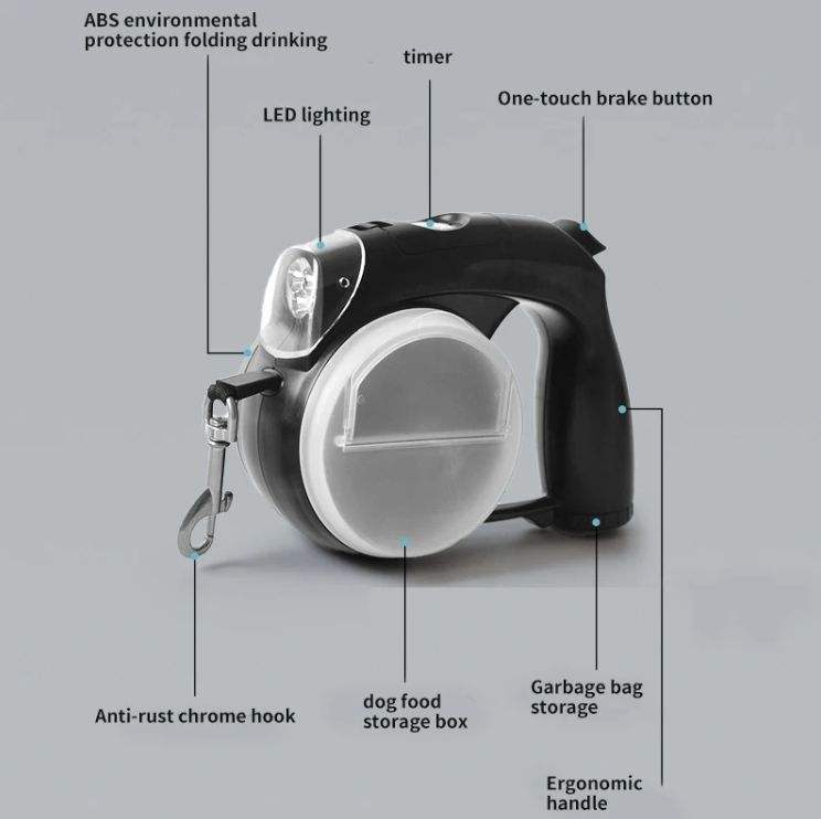 5-in-1 Retractable Dog Leash: LED Light & Bag Case - Majestic Pet Kingdom