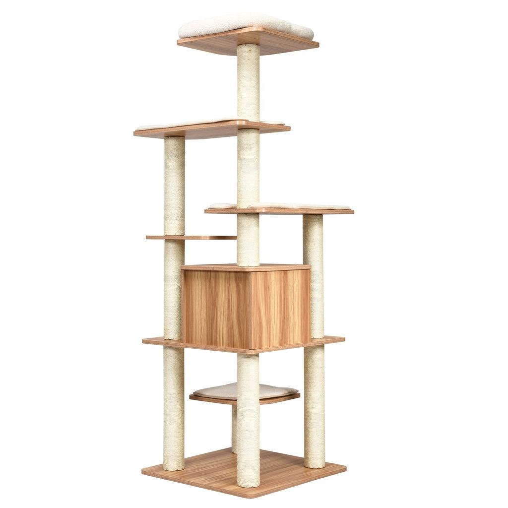 7-Layer Wooden Cat Tree Tall Cat Tower with Sisal Posts and Condo - Majestic Pet Kingdom