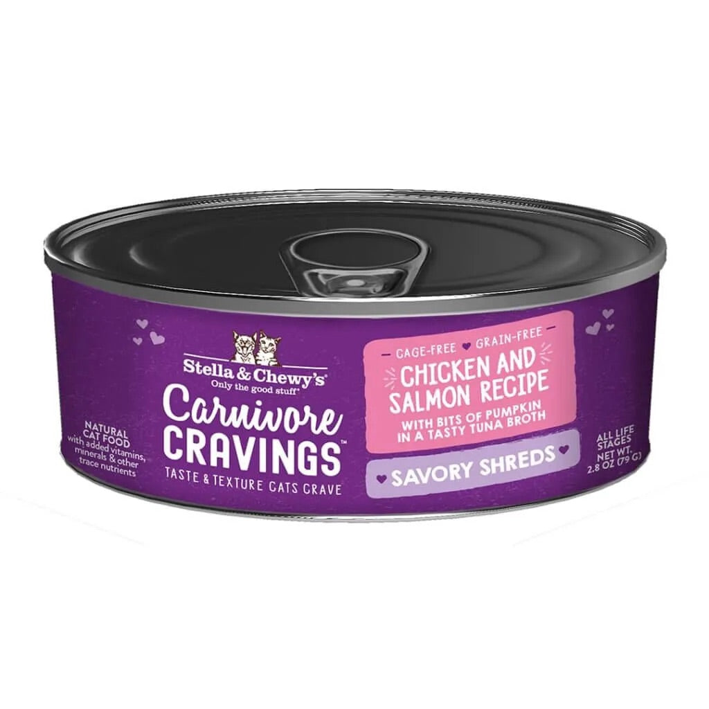 Stella & 's Carnivore Cravings Shredded Chicken and Salmon Cat Cans (2.8oz) - Majestic Pet Kingdom