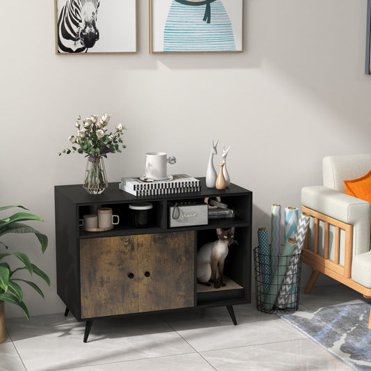 Cat Litter Box Enclosure with Storage Compartments and Pet Scratcher | Purrfect Pet Kingdom