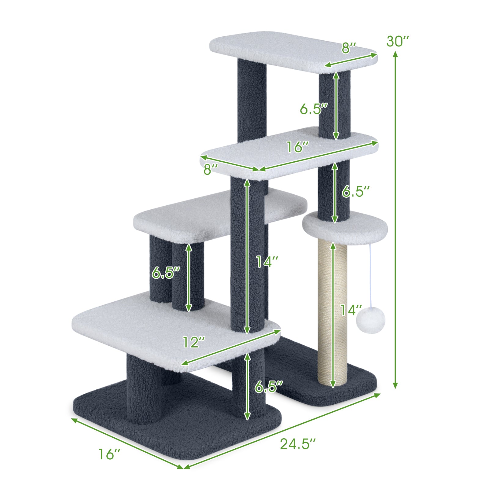 Cat Stairs Tree Tower 2-in-1 Scratching Steps Gray Condo - Detail Angle 5 | Majestic Pet Kingdom