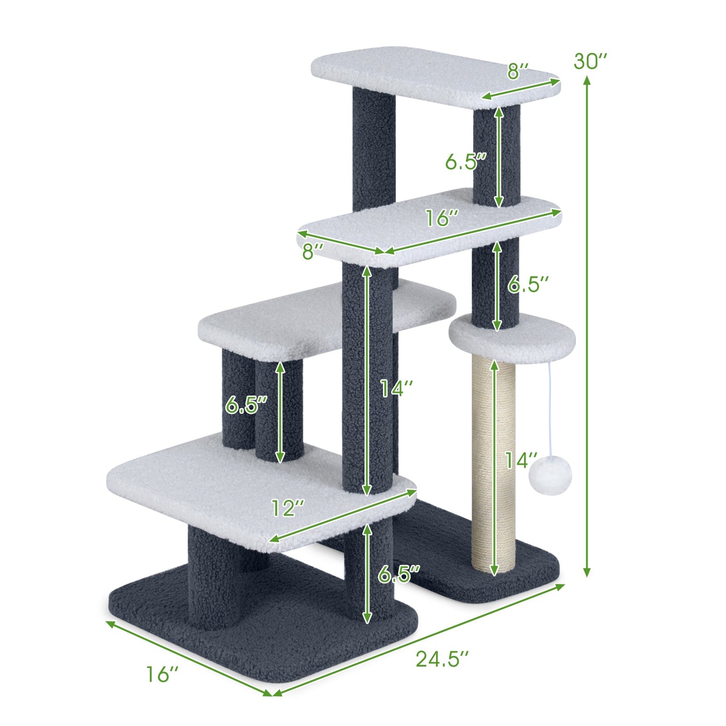 2-in-1 Cat Stairs Cat Tree Tower with Scratching Posts and Hanging Toy Ball-Gray - Majestic Pet Kingdom