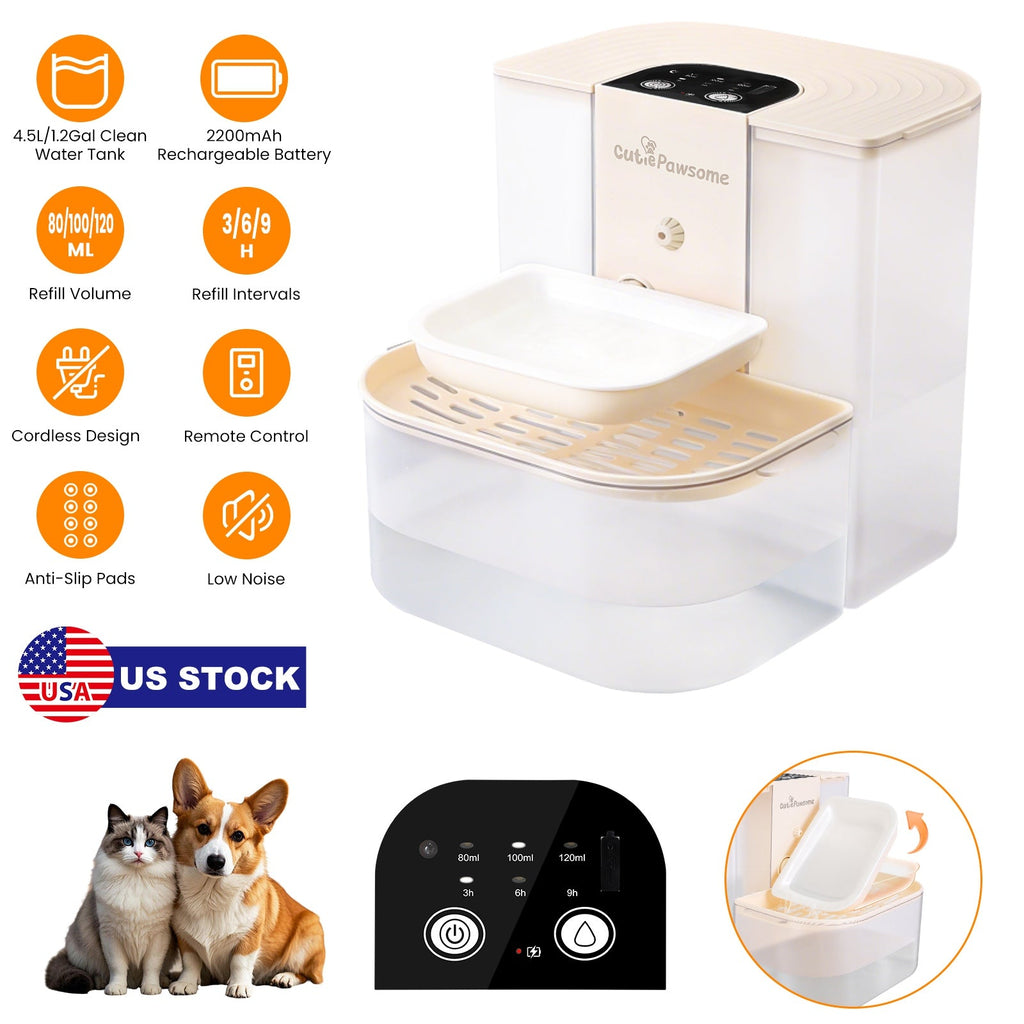 Smart Pet Water Fountain Automatic Cat Water Dispenser 4.5L Cordless Rechargeable Dog Water Fountain Self-Refill with 3 Adjustable Volume 3 Time Inter - Majestic Pet Kingdom