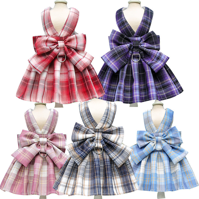 Pet Plaid Skirt Chest Strap Hand Holding Rope