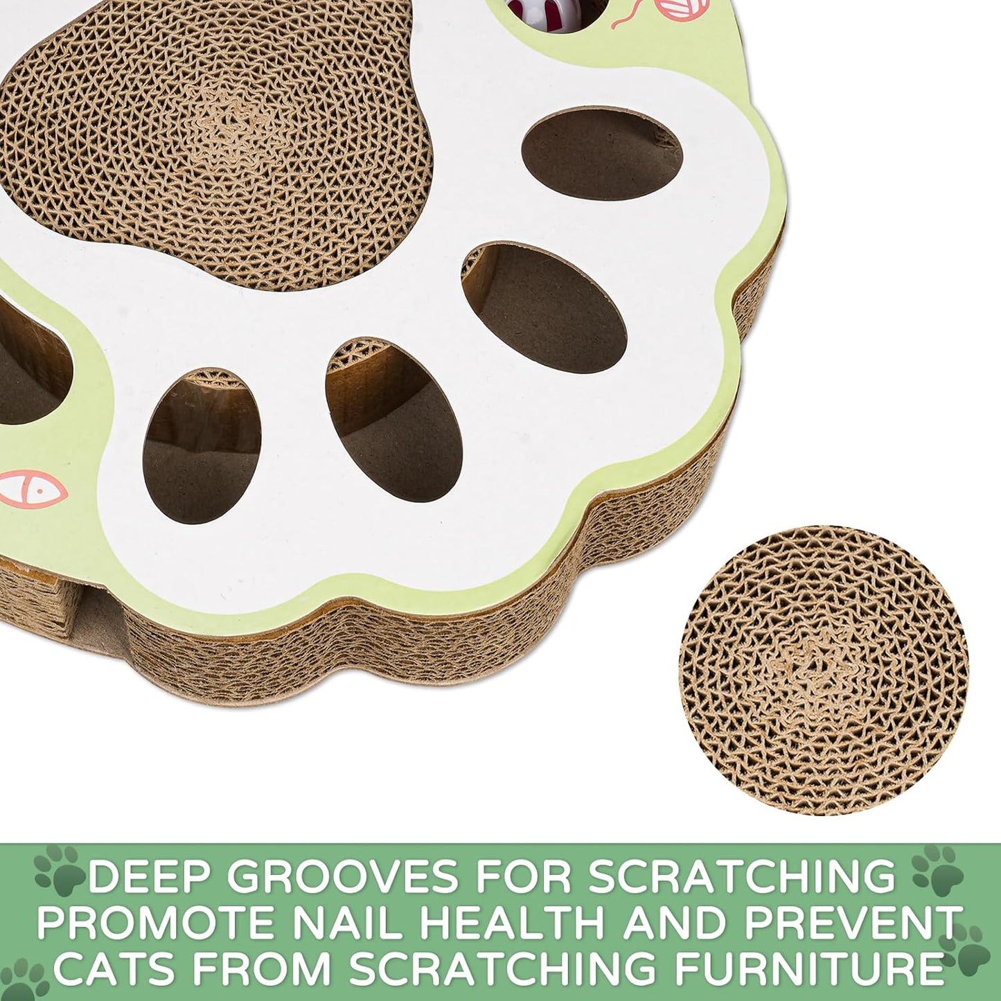 Cat Scratcher Round Cardboard Bowl with Interactive Track Ball - Detail Angle 5 | Majestic Pet Kingdom